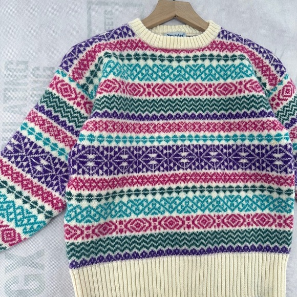 vintage MEISTER KNIT WOOL FAIR ISLE SKI Geometric SWEATER Fits XS Cottagecore - Picture 2 of 8